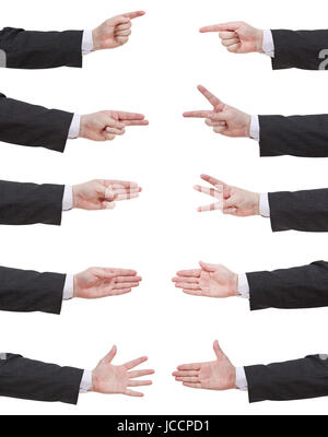 Satz von gezählten Geschäftsmann Handgeste isoliert auf weißem Hintergrund Stockfoto