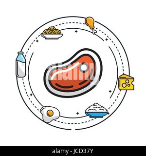 Fleisch mit Proteinen und Gemüse mit Früchten Stock Vektor