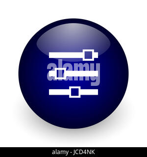Slider blau glänzende Kugel-Web-Symbol auf weißem Hintergrund. Runde 3D-Render Taste. Stockfoto