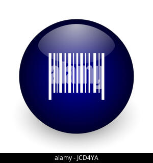 Barcode-blaue glänzende Kugel-Web-Symbol auf weißem Hintergrund. Runde 3D-Render Taste. Stockfoto