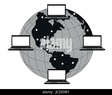 Computerkommunikation rund um den Globus Stock Vektor