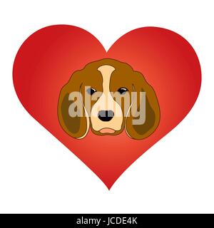 Symbol für Tierliebe. Hundebild auf rotem Herzen Stock Vektor