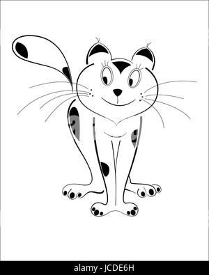 Gerissen lustige Cartoon Katze Charakter isoliert schwarzen Umriss Vektorbild Stock Vektor