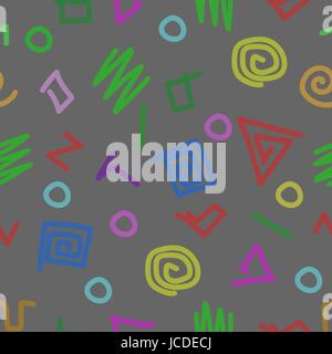 Nahtlose Muster mit Pinselstrichen in verschiedenen Formen. Vintage Memphis-Stil Stock Vektor