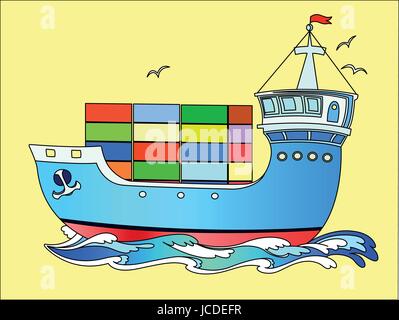 Marine Cargo Schiff auf den Wellen des Meeres Stock Vektor