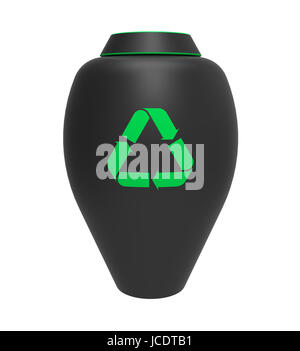 Feuerbestattung Urn mit recycling-Symbol, 3d Rendern, isoliert auf weiss Stockfoto