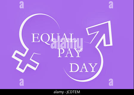 3D Abbildung; Form der Schachfigur mit Text "Equal Pay Day" Stockfoto