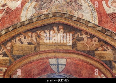 Frankreich, Haute-Loire (43), Blassac, l'Église Notre-Dame de Assomption, Les Fresques du Reliefen du Choeur, au Centre, Détail, la Résurrection des Mort Stockfoto