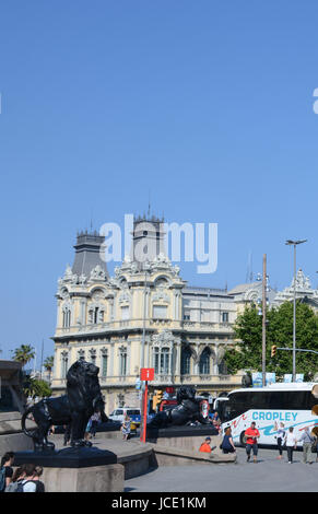 Der Hafen von Barcelona Gebäude, Plaça del Portal De La Pau, Passeig de Colom, Port Vell Stockfoto