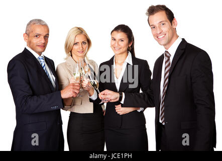 Business-Team Erfolge feiern. Isoliert auf weiss Stockfoto