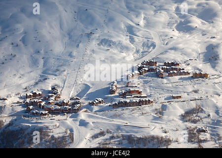 Skigebiet in den Alpen, Valmeinier Stockfoto