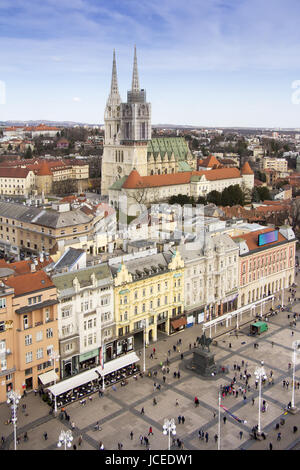 Luftbild bei Ban Jelacic Platz in Zagreb, Hauptstadt Kroatiens Stadt Stockfoto