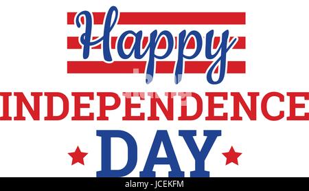 Independence Day in den USA, 4. Juli. Grußkarte oder Banner Vorlage, Vektor-Design-Element. Badge mit Text, roten Sternen und bunte Streifen Stock Vektor