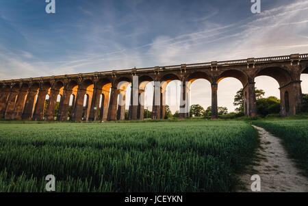 Ouse Valley Viadukt steht Wache über ein Weizenfeld im sonnigen Sussex Stockfoto