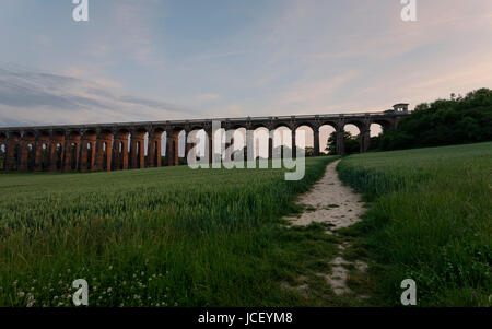 Ouse Valley Viadukt steht Wache über ein Weizenfeld im sonnigen Sussex Stockfoto