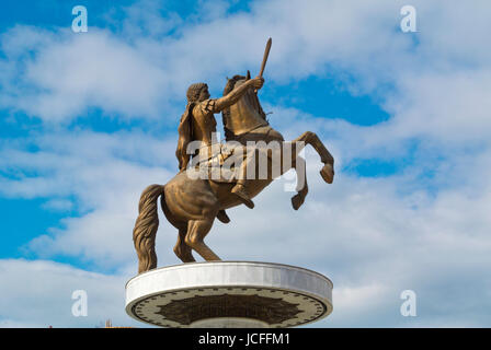 Krieger auf Pferd, Alexander das große Denkmal, quadratischen Plostad Makedonija, Mazedonien, Skopje, Mazedonien Stockfoto