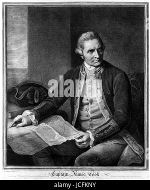 Englische Seefahrer James Cook (1728-1779), führte er viele Expeditionen, Seevermessung zurückzubringen. Er wurde von den Eingeborenen von den Sandwich-Inseln (Hawaii) getötet. Stockfoto