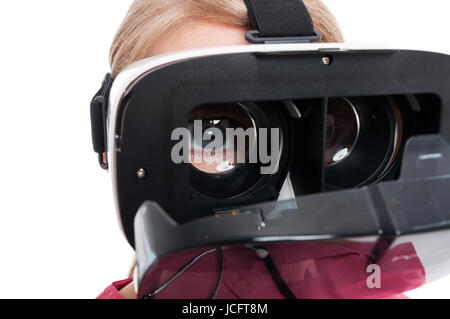 Nahaufnahme der Krankenschwester Lady Augen tragen Vr Brille isolierten auf weißen Hintergrund Stockfoto