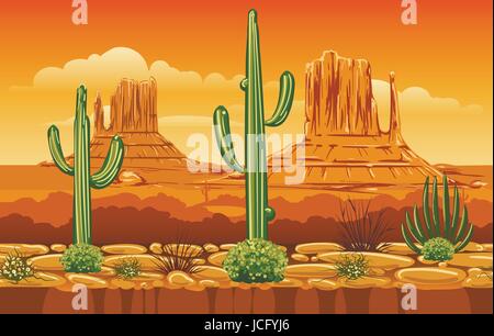 Spiel Vektor horizontale Musterdesign mit wilden Westen Berge Landschaft. Arizona Gaming-Cartoon Hintergrund Stock Vektor