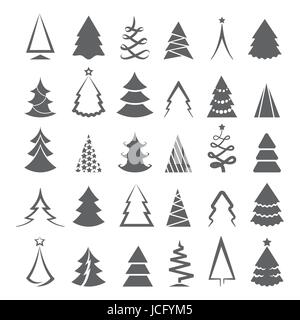 Einfache Weihnachtsbaum Icons isoliert auf weißem Hintergrund. Vektor Weihnachten Bäume stilisierte schwarze Silhouette Zeichnungssymbole Stock Vektor