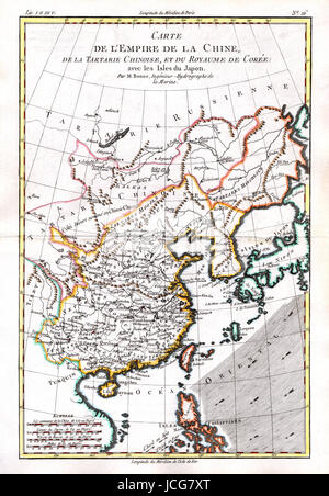 1779 Bonne Karte des Fernen Ostens mit dem Reich China, Südjapan, Taiwan und Formosa, Kanton Hongkong, Macau, Pekin, Hainan und andere Orte. Stockfoto