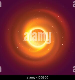 Raum und Sonne glühen Hintergrund. Vektor-illustration Stock Vektor