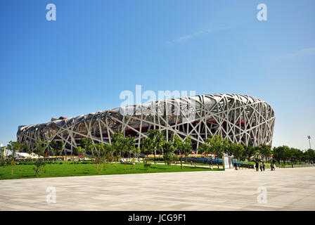 Peking, CHINA - 21. September 2009: Aussenansicht des Olympischen Nationalstadion Peking auch bekannt als Vogelnest.  Es wurde entwickelt als das Hauptstadion der 2 Stockfoto