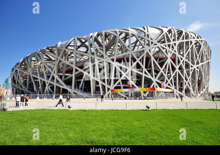 Peking, CHINA - 21. September 2009: Aussenansicht des Olympischen Nationalstadion Peking auch bekannt als Vogelnest.  Es wurde entwickelt als das Hauptstadion der 2 Stockfoto