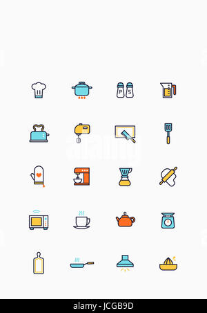 Icon Set von verschiedenen Küchenbedarf Stockfoto