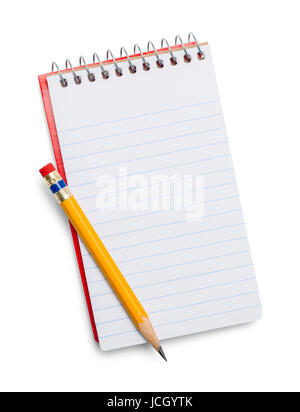 Öffnen Sie Notizbuch und Bleistift, Isolated on White Background. Stockfoto