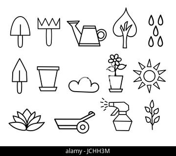 Umriss-Icon-Sammlung - Blume und Gartenarbeit Vektor-Illustration Stock Vektor