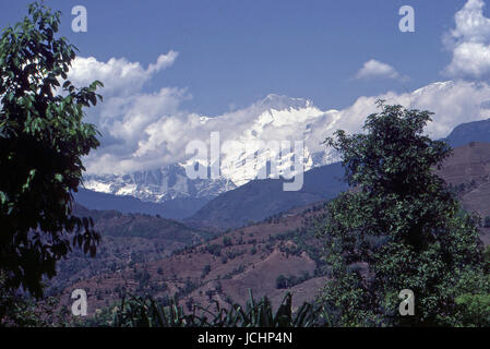 Reportage-Nepal 1980. Die Annapurna-Halterung (8078 Meter) vom trekking Trail, Sarangkot Stockfoto