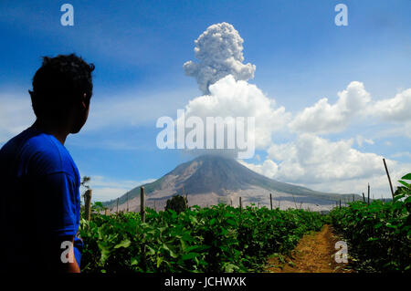 Indonesien. 15. Juni 2017. Das Wachstum der Lava dome Mount Sinabung, es wird immer größer, da der Lavadom Zusammenbruch letzten April 2017. Bildnachweis: Tsabirin Manurung/Pacific Press/Alamy Live-Nachrichten Stockfoto