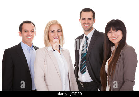 Porträt von glücklichen Geschäftsleute Gruppe Over White Background Stockfoto