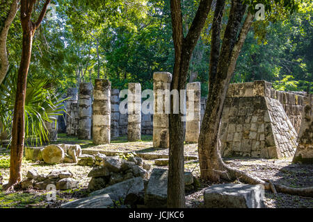 Die Spalten in der tausend Krieger Tempelanlage in Chichen Itza Maya-Ruinen - Yucatan, Mexiko Stockfoto
