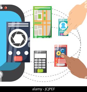 Smartphone mit verschiedenen elektronischen Werkzeugen Stock Vektor