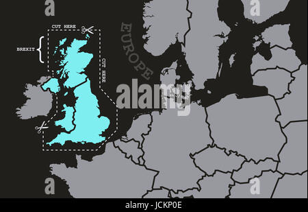 Brexit Abbildung Karte mit Ausschneiden Linie um markierte Großbritannien Stockfoto