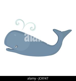Vektor-Illustration der Meeressäuger Wal mit Brunnen Schlag.  Niedlich, glücklich Wal Symbol isoliert auf weißem Hintergrund Stock Vektor