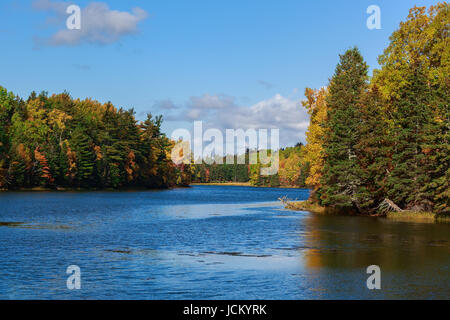 Herbstlaub entlang eines Flusses in ländlichen Prince Edward Island, Kanada. Stockfoto