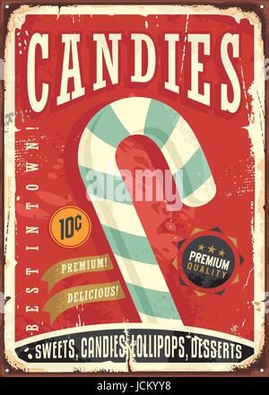 Candy Shop-Retro-Zeichen-Design. Vektor-Illustration. Stock Vektor