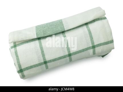 Küchengerät, weißen und grünen Serviette, Serviette oder Küchentuch, Isolated on White Background. Stockfoto