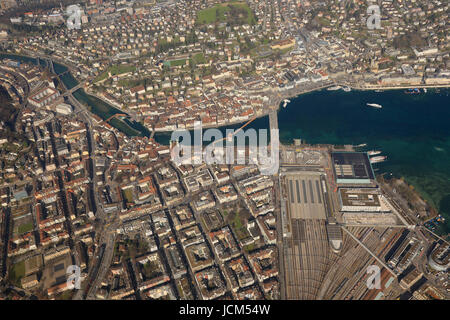 Luzerner Kapellbrücke Haupt Bahnhof See Stadt Luzern Schweiz Stadt Luftbild Fotografie Foto Stockfoto