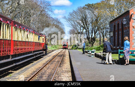 Viktorianische Dampfzug am Castletown Bahnhof Stockfoto