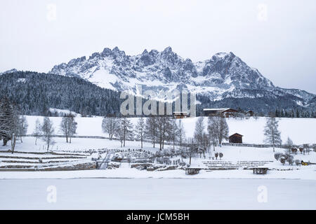 Wilder Kaiser mit Schnee bedeckt, Going am Wilden Kaiser, Tirol, Österreich Stockfoto