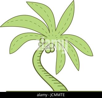 Mono line style Abbildung eines geschwungenen Palm Tree oder arecaceae, eine blühende Pflanzen, eine Familie in der monocot um arecales auf Rückseite weiß, isolierte Gruppe Stock Vektor