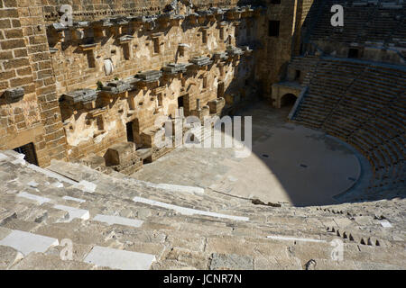 Die antiken römischen Theater von Aspendos, gebaut von Kaiser Marcus Aurelius. Mittelmeerküste, Antalya.Turkey Stockfoto