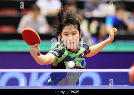 Tokyo Metropolitan Gymnasium, Tokio, Japan. 17. Juni 2017. Miu Hirano (JPN), 17. Juni 2017 - Tischtennis: ITTF World Tour Japan Open 2017 Dameneinzel am Tokyo Metropolitan Gymnasium, Tokio, Japan. Bildnachweis: Naoki Nishimura/AFLO SPORT/Alamy Live-Nachrichten Stockfoto