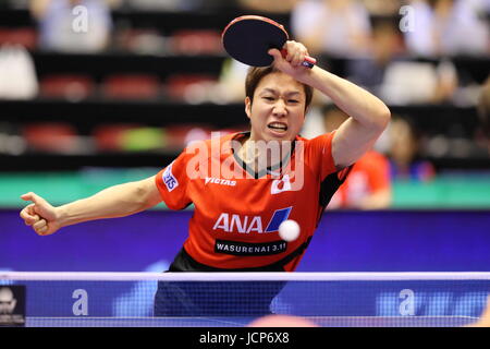 Tokyo Metropolitan Gymnasium, Tokio, Japan. 17. Juni 2017. Jun Mizutani (JPN), 17. Juni 2017 - Tischtennis: ITTF World Tour Japan Open 2017 Herreneinzel am Tokyo Metropolitan Gymnasium, Tokio, Japan. Bildnachweis: Naoki Nishimura/AFLO SPORT/Alamy Live-Nachrichten Stockfoto