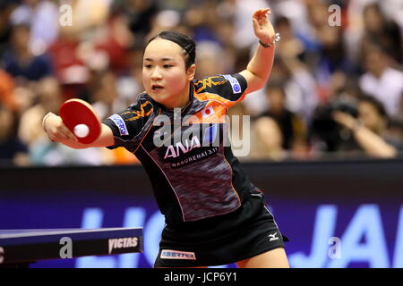 Tokyo Metropolitan Gymnasium, Tokio, Japan. 17. Juni 2017. Mima Ito (JPN), 17. Juni 2017 - Tischtennis: ITTF World Tour Japan Open 2017 Dameneinzel am Tokyo Metropolitan Gymnasium, Tokio, Japan. Bildnachweis: Naoki Nishimura/AFLO SPORT/Alamy Live-Nachrichten Stockfoto