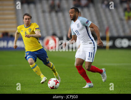 Englands Nathan Redmond während der UEFA-U21-Europameisterschaft, Gruppe ein Match in der Kolporter Arena Kielce. Stockfoto